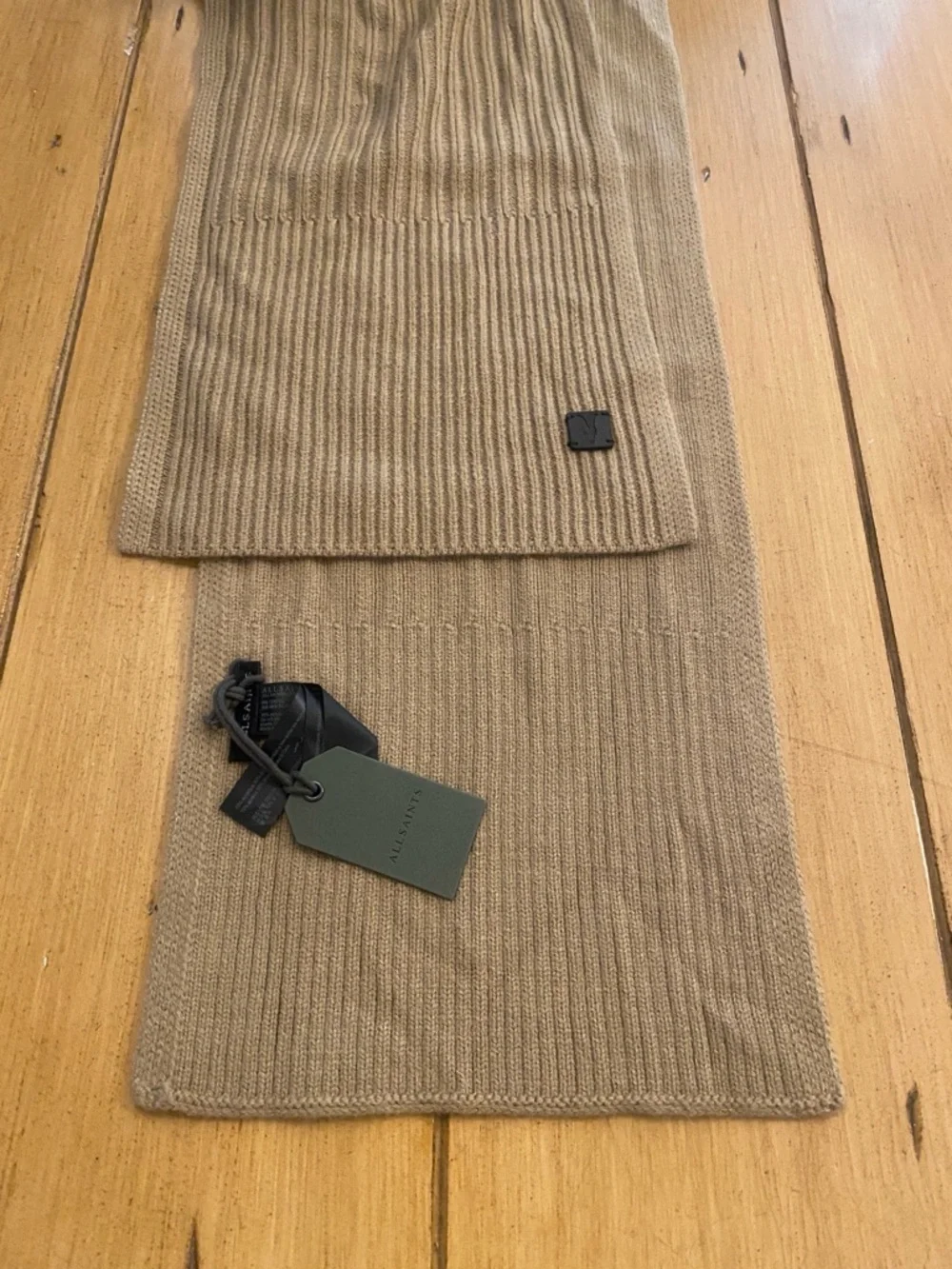 All Saints Tan Ribbed Knit Scarf NEW with tags Unisex